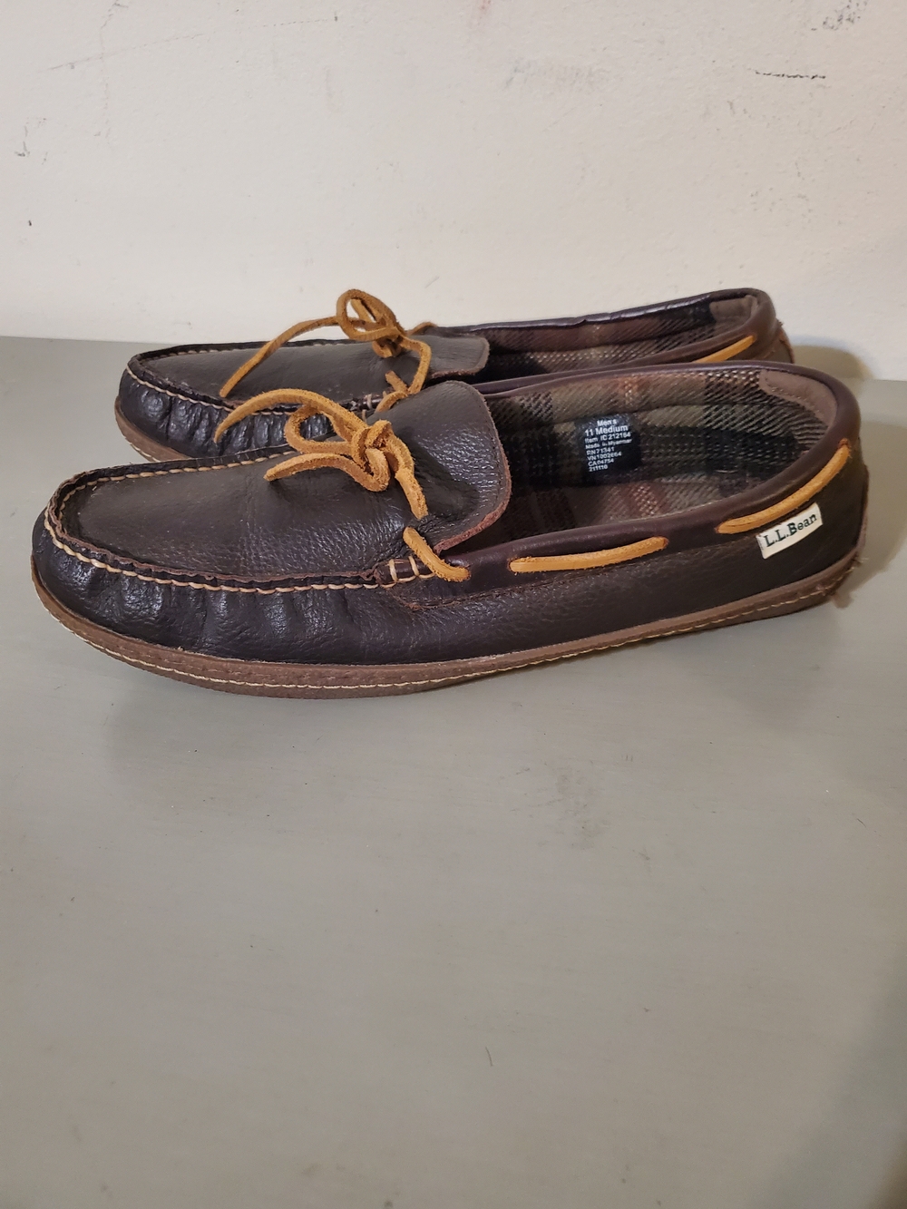 L.L. Bean Dark Brown Leather Moccasin Slip-Ons with Tan Laces - Picture 3 of 7